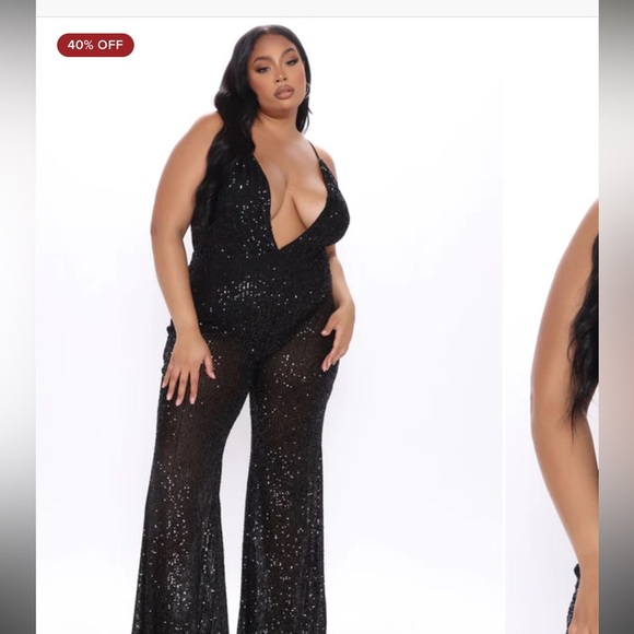FASHION NOVA Black Reach For The Stars Sequin Jumpsuit - Black L - Picture 11 of 15